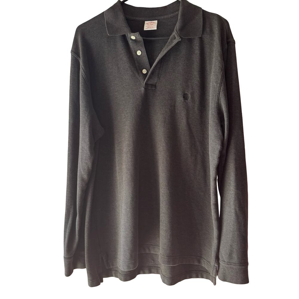 Brooks Brothers Performance Polo Shirt Men's M Gray Long Sleeve Made in HongKong